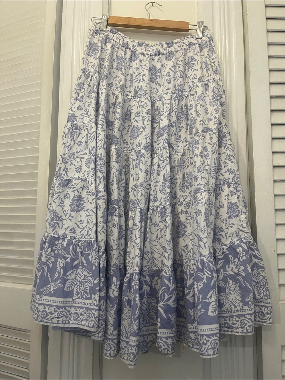 Free People White Maxi Skirt with Blue Floral Border - Picture 6 of 6